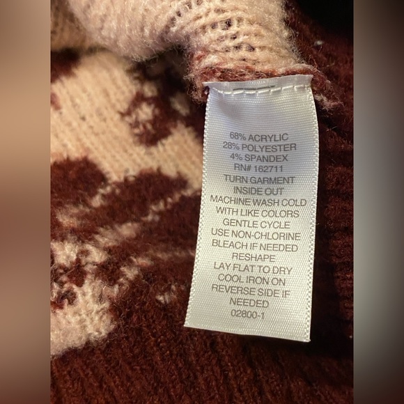 Vintage Liz Claiborne Oversized Flower Floral Mock Neck Sweater Maroon Pink XL - Picture 10 of 10